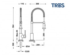 MONOMANDO DUCHA EXTRAIBLE PARA COCINA INDUSTRIAL TRES